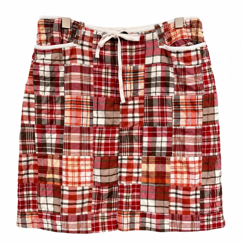 Liz Claiborne Y2K Patchwork Madras Plaid Skirt Sz 12 Preppy Cargo Cotton Lined